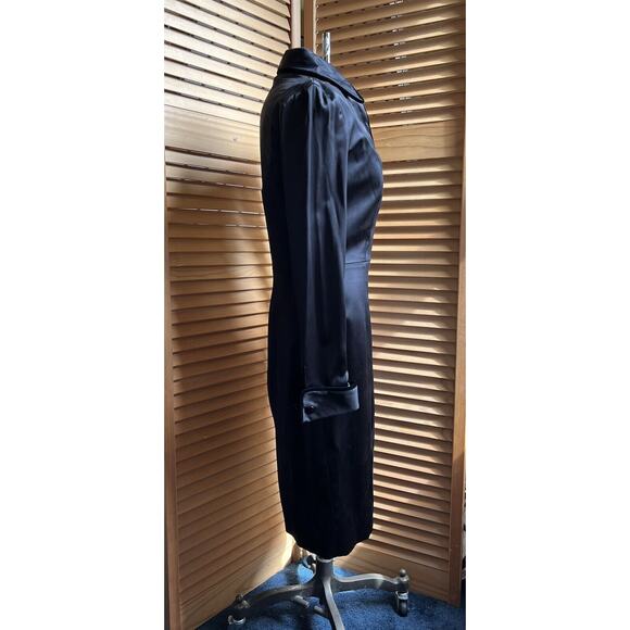 Vintage Gianfranco Ferre Dress 40 Black Satin Lg Sleeve Illusion Whimsigoth Goth - Picture 2 of 9